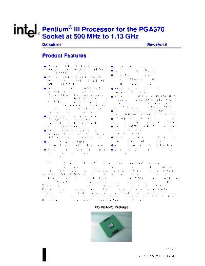 Intel® Pentium® III Processor for the PGA370 Socket at 500 MHz to 1.13 GHz